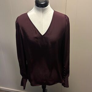 Express Deep Purple Satin V-Neck Blouse